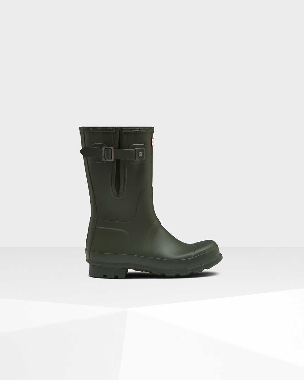 Botas De Agua Hombre - Hunter Original Short Side Adjustable Verde Oscuro Oliva - DWLBUN-564 - Verde